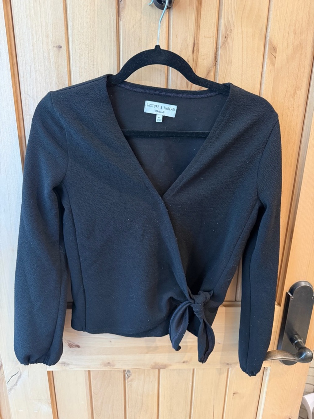 Madewell Black Wrap Tie Long-Sleeve Top